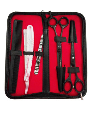 Kit Forbici Taglio + Sfoltire 6'' + Pinzetta + Rasoio + Pettine - Real Beauty