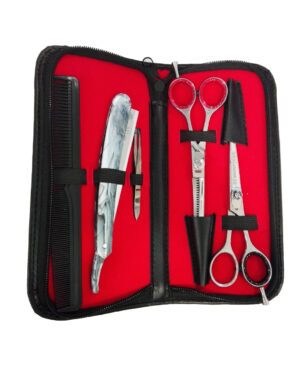 Kit Forbici Taglio + Sfoltire 5.5'' + Pinzetta + Rasoio + Pettine - Real Beauty