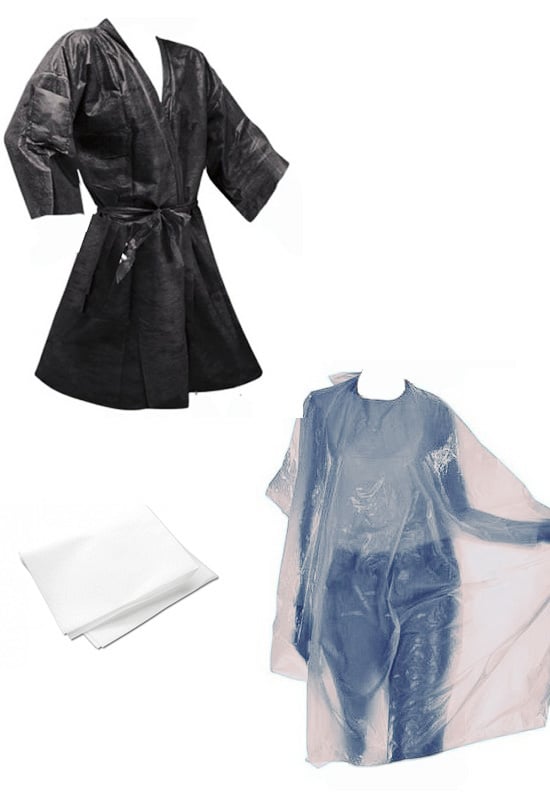 Kit 1 Kimono Nero - 1 Mantella Colore Bianca - 2 Asciugamani