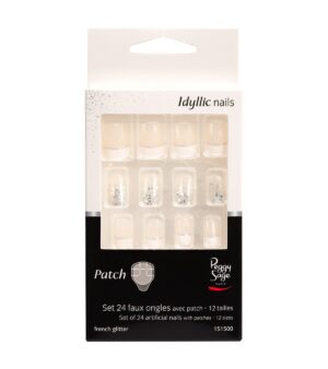 Kit 24 Unghie Finte Con Adesivo Peggy Sage/ French Glitter
