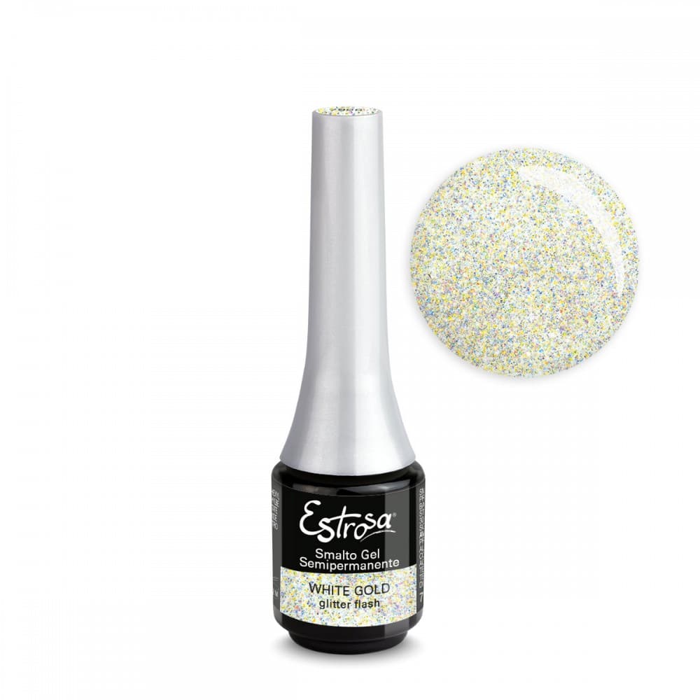 Smalto Semipermanente Gel Mini 7 Ml - Estrosa/7986 White Gold Glitter Flash