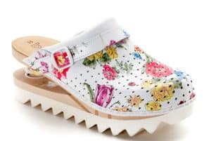 Zoccolo Aperto Con Molla Bianco Fiorito Baldo