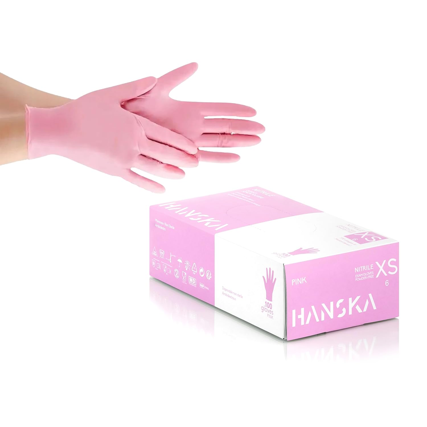 Guanti nitrile senza polvere rosa Hanska 100pz Cpm