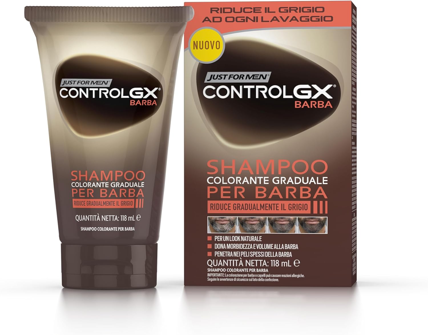 Shampoo Colorante Graduale per barba Controlgx barba Just For Man 118 Ml - Marte