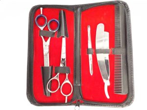 Kit Forbici Taglio + Sfoltire 5.5'' + Pinzetta + Rasoio + Pettine - Real Beauty