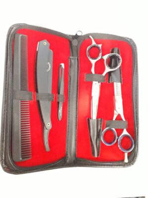 Kit Forbici Taglio + Sfoltire 5.5'' + Pinzetta + Rasoio + Pettine - Real Beauty