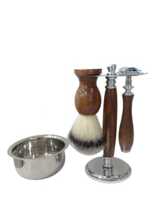 Kit barba in legno pennello + rasoio lama intera + coppetta