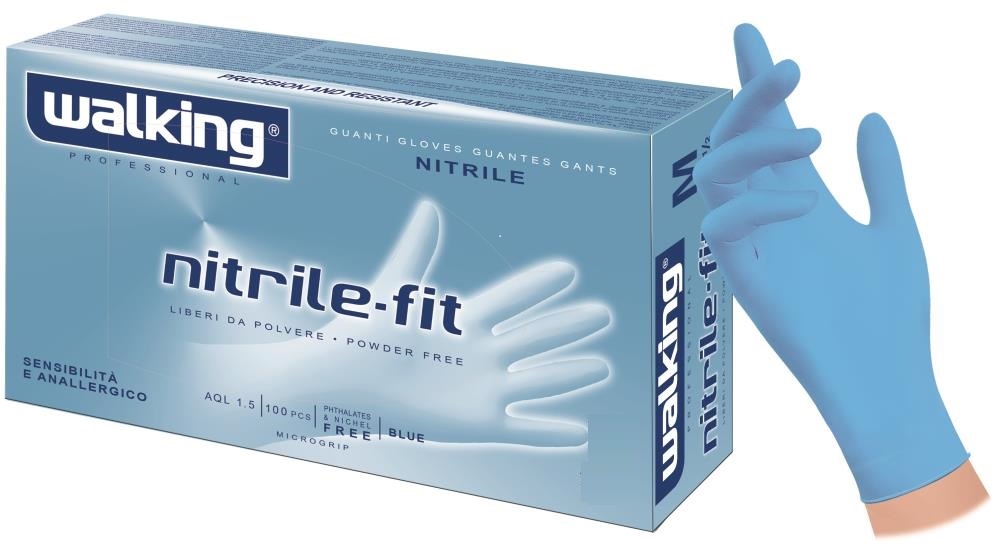 Guanti Nitrile Celesti Nitrile Fit Walking 100pz - Axima/S