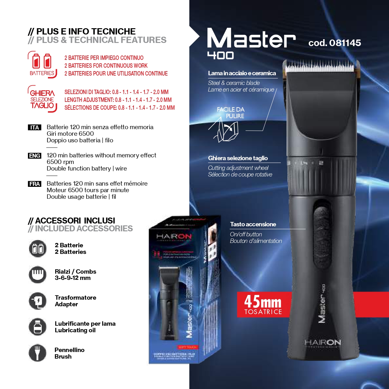 Tagliacapelli A Batteria Master 400 Nera Hair On - Axima - immagine 3