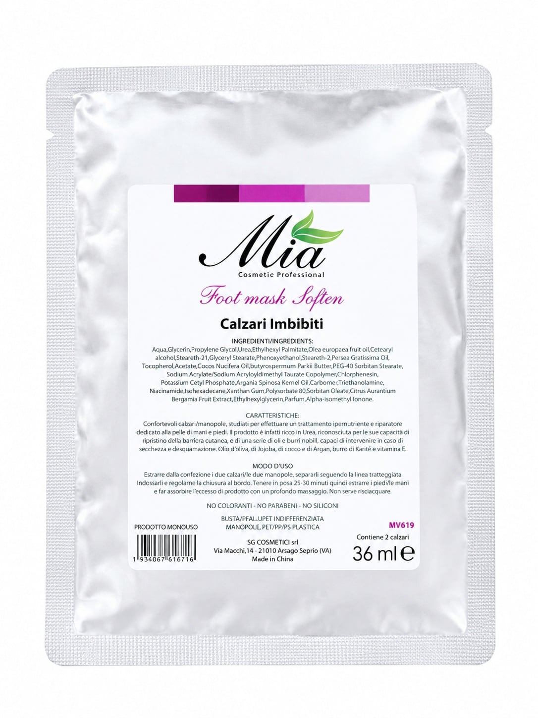 Calzari imbibiti maschera piedi 36ml - Mia